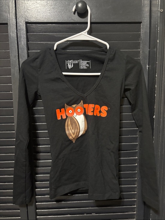 Hooters Tops - Hooters Black Long Sleeve V-Neck Shirt with Orange Logo